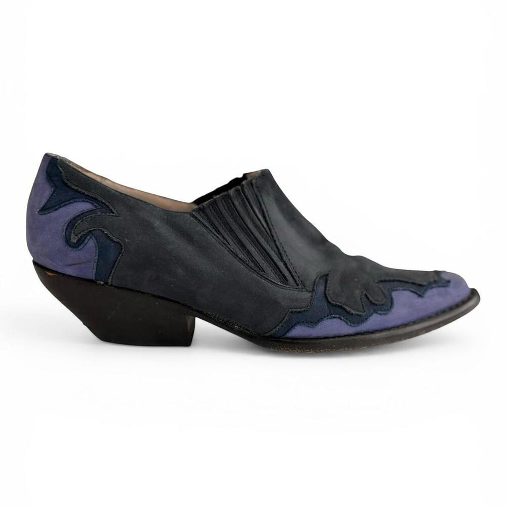 Guess Leather Western Ankle Boots Blue Two Tone Slip On Womens US6 Vintage Shoes